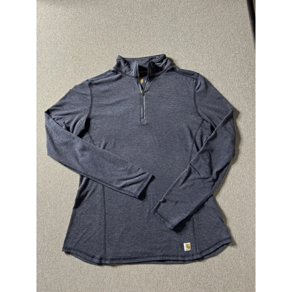 Carhartt 1/4 Zip Blue Pullover Shirt Womens Medium Force Fitted Fast Dry Reflect